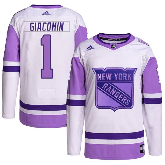 Eddie Giacomin New York Rangers Youth Authentic Hockey Fights Cancer Primegreen Adidas Jersey - White/Purple