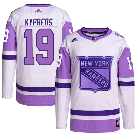 Nick Kypreos New York Rangers Youth Authentic Hockey Fights Cancer Primegreen Adidas Jersey - White/Purple