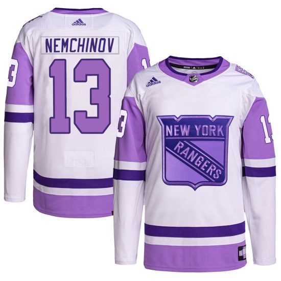 Sergei Nemchinov New York Rangers Youth Authentic Hockey Fights Cancer Primegreen Adidas Jersey - White/Purple