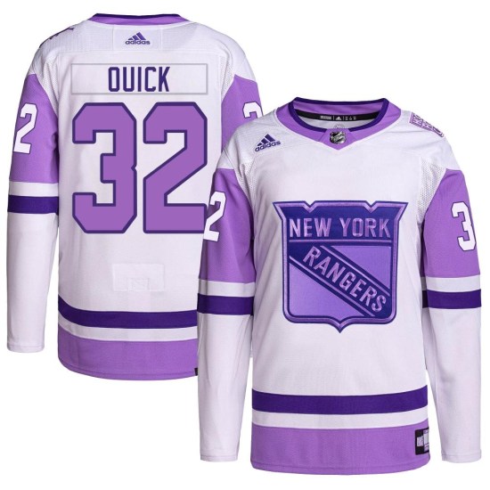 Jonathan Quick New York Rangers Youth Authentic Hockey Fights Cancer Primegreen Adidas Jersey - White/Purple