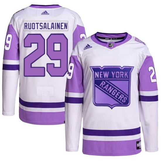 Reijo Ruotsalainen New York Rangers Youth Authentic Hockey Fights Cancer Primegreen Adidas Jersey - White/Purple