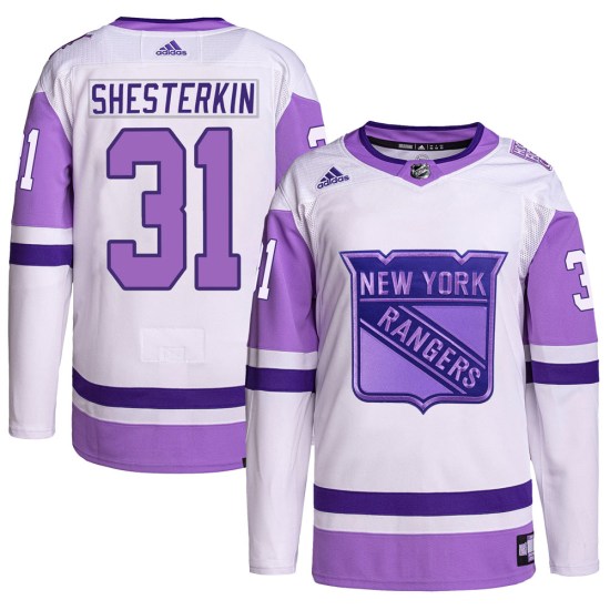 Igor Shesterkin New York Rangers Youth Authentic Hockey Fights Cancer Primegreen Adidas Jersey - White/Purple