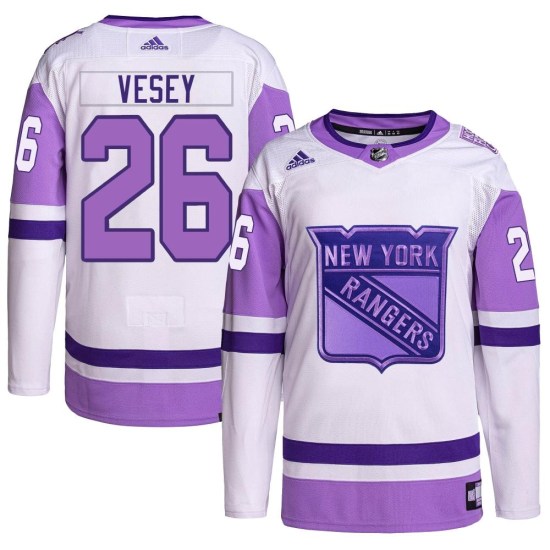 Jimmy Vesey New York Rangers Youth Authentic Hockey Fights Cancer Primegreen Adidas Jersey - White/Purple