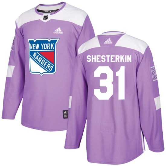 Igor Shesterkin New York Rangers Authentic Fights Cancer Practice Adidas Jersey - Purple