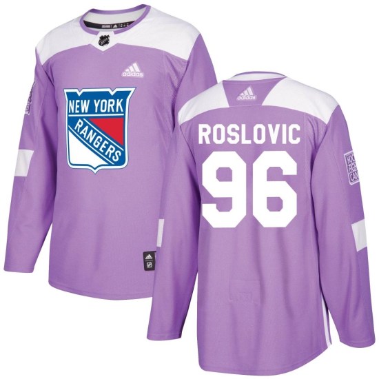 Jack Roslovic New York Rangers Youth Authentic Fights Cancer Practice Adidas Jersey - Purple