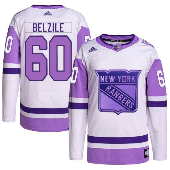 Alex Belzile New York Rangers Authentic Hockey Fights Cancer Primegreen Adidas Jersey - White/Purple