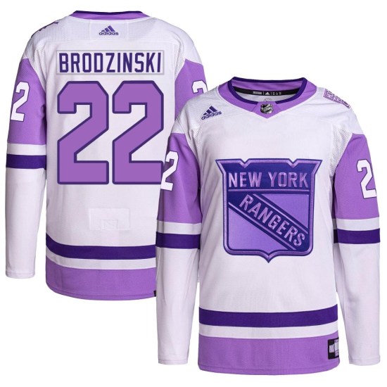 Jonny Brodzinski New York Rangers Authentic Hockey Fights Cancer Primegreen Adidas Jersey - White/Purple