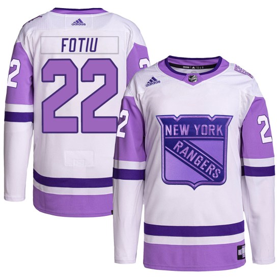 Nick Fotiu New York Rangers Authentic Hockey Fights Cancer Primegreen Adidas Jersey - White/Purple
